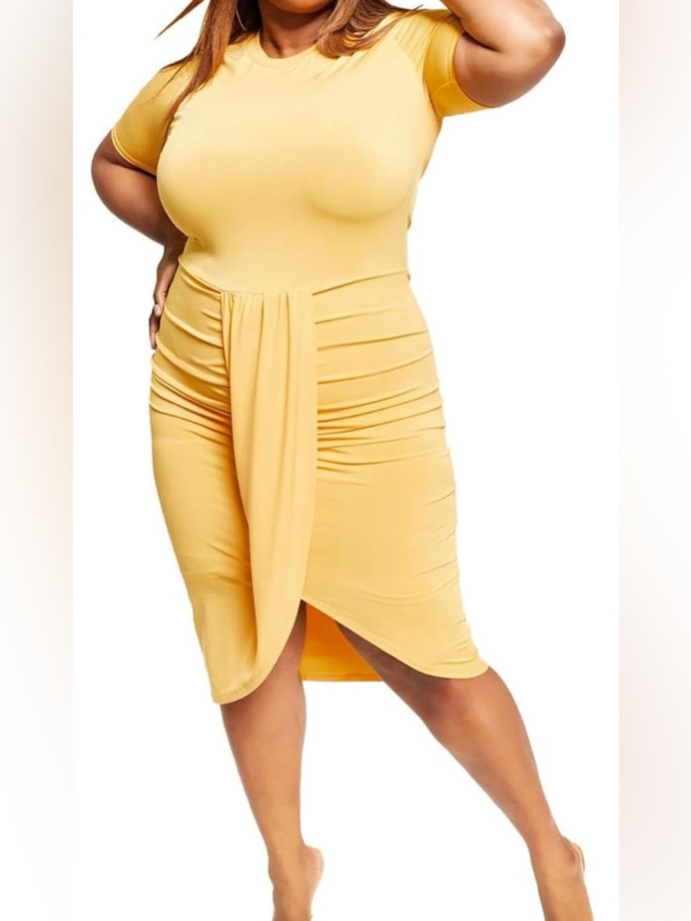 Draped Tulip Midi Dress in Yellow